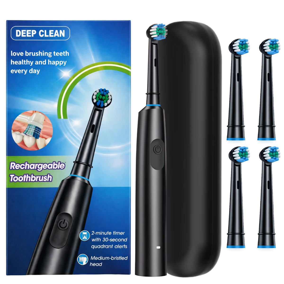 Elektrická zubná kefka Deep Clean čierna + 4 hlavice